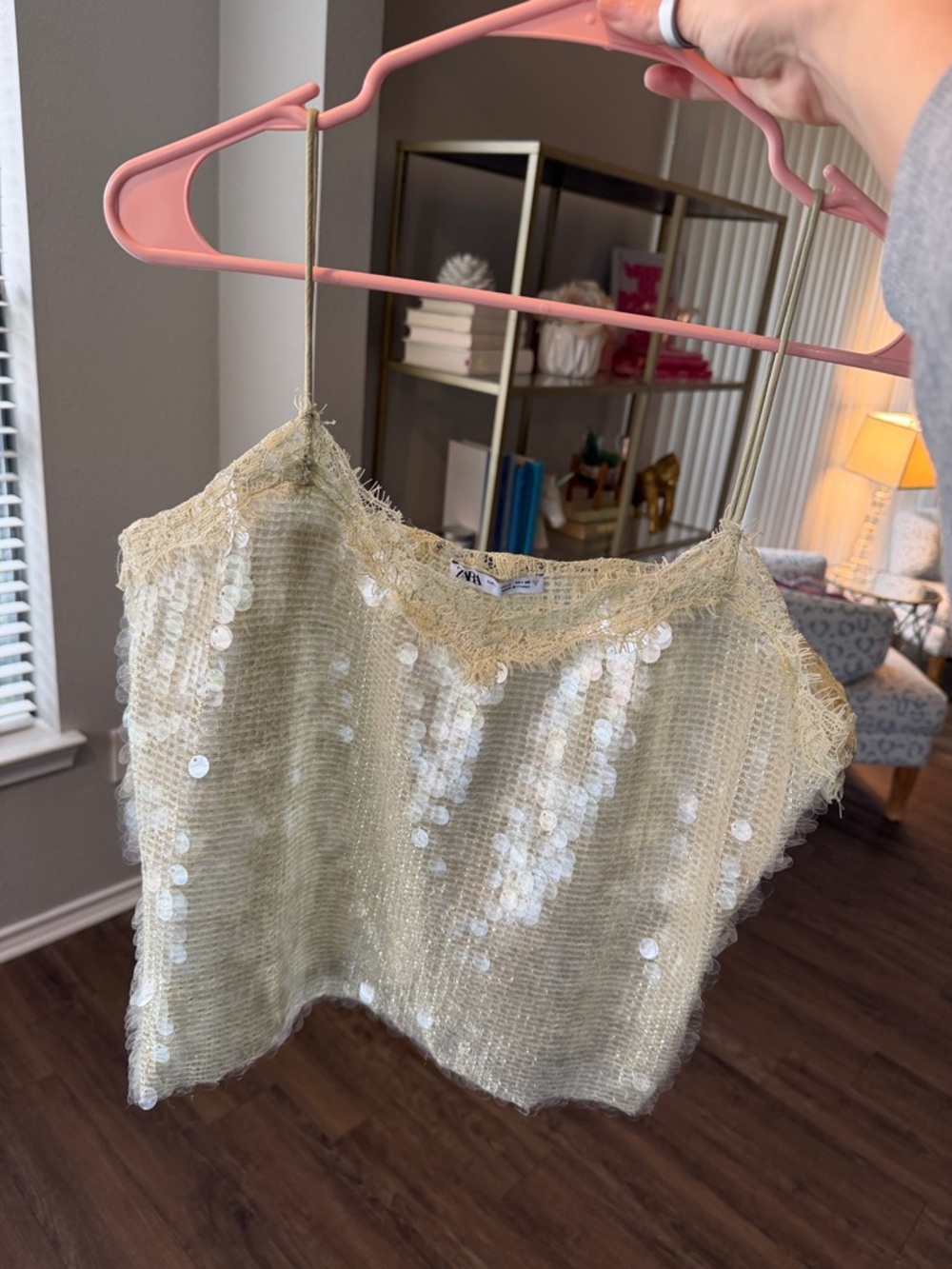Sequin Lace Trim Camisole in cream